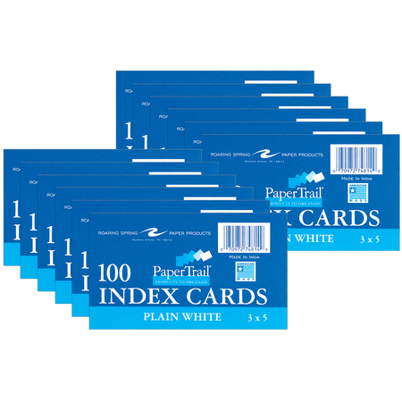 PAPERTRAIL Index Cards, 3in x 5in, Unruled, 100 Count, PK12 74814